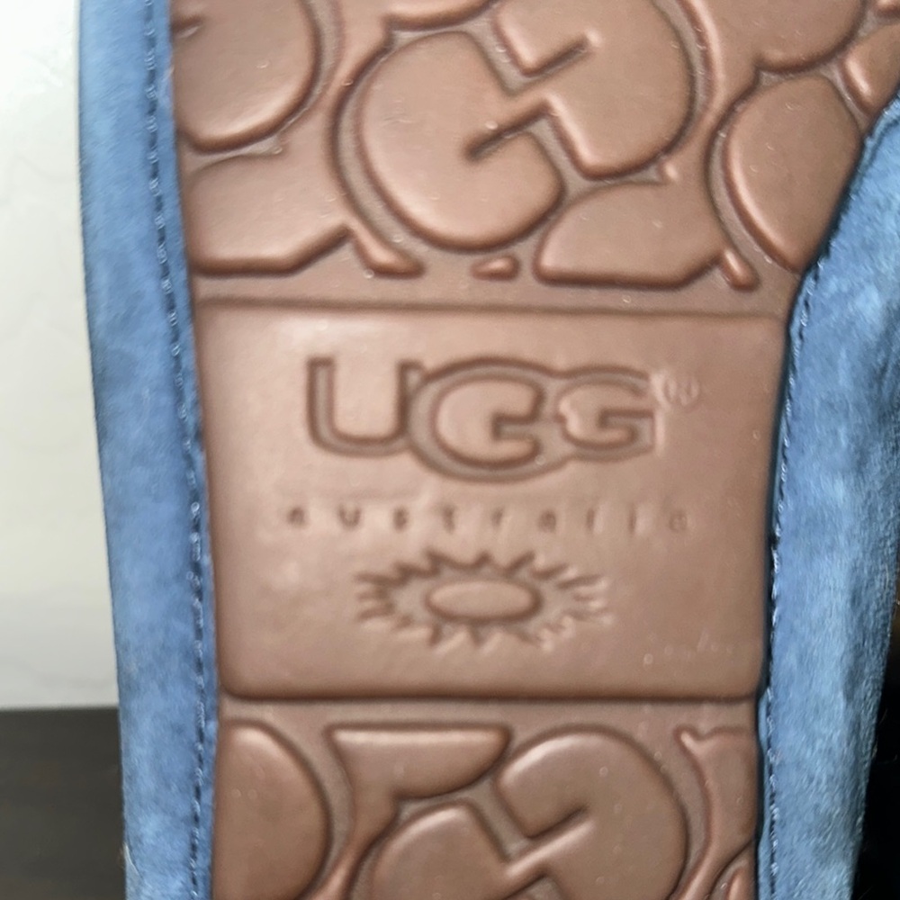 UGG Women's Blue Suede Slippers with Cream Fur - Picture 8 of 16